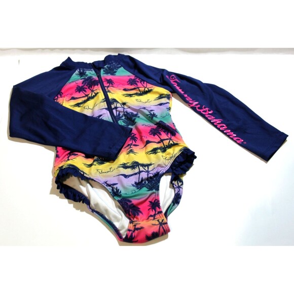 Tommy Bahama Toddler Girl 4T  Floral Long Sleeve One Piece Swim Suit 1/4 Zip - Picture 1 of 6